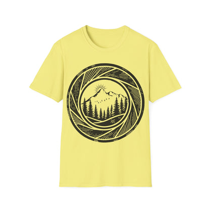 Nature-Inspired Unisex Softstyle T-Shirt with Mountain Design