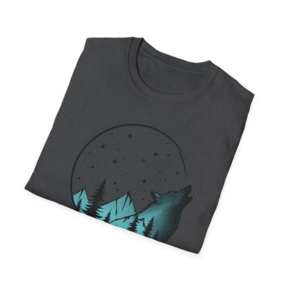 Howling Wolf Unisex Softstyle T-Shirt - Nature Graphic Tee for Adventure Lovers