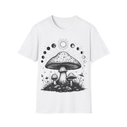 Cosmic Mushroom Unisex Softstyle T-Shirt - Nature and Space Design