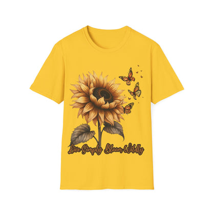 Live Simply, Bloom Wildly Sunflower Unisex Softstyle T-Shirt