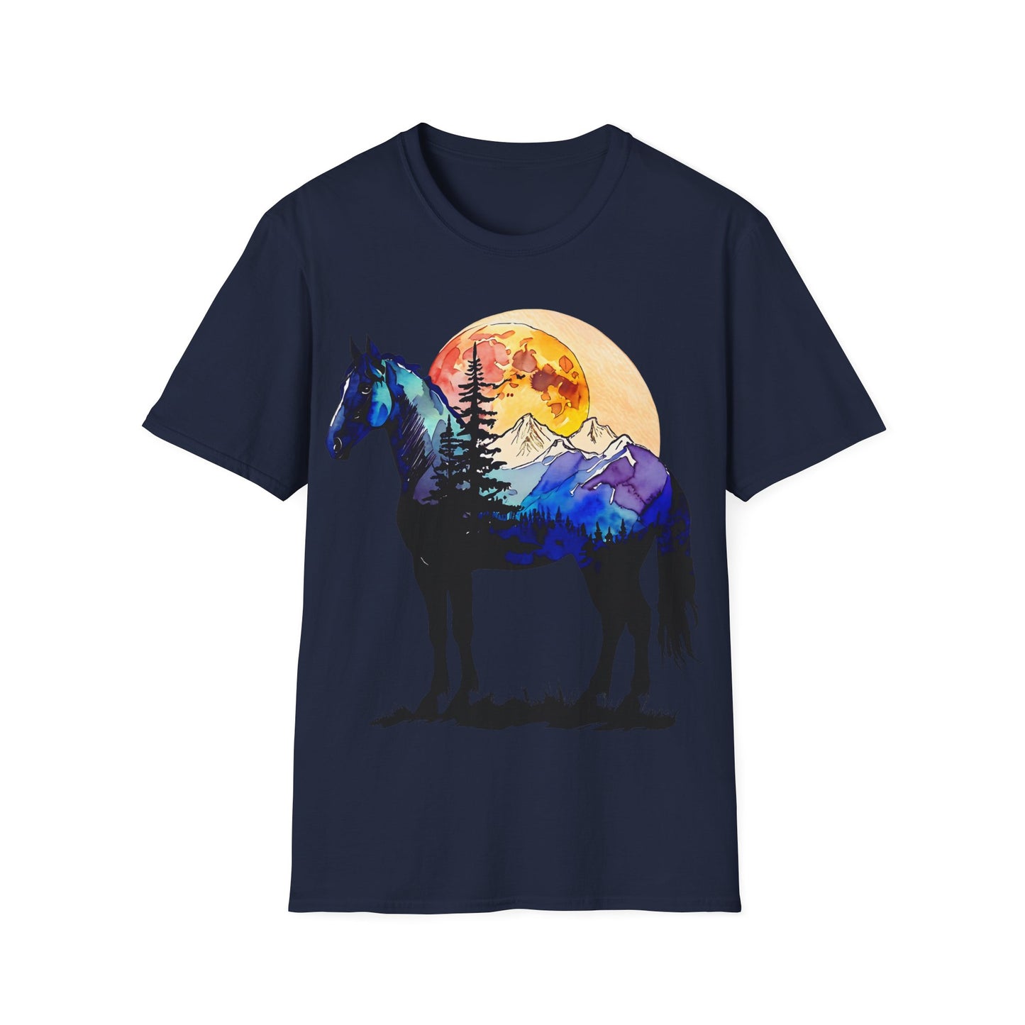 Mountain Sunset Horse Unisex Softstyle T-Shirt - Nature Lover Gift