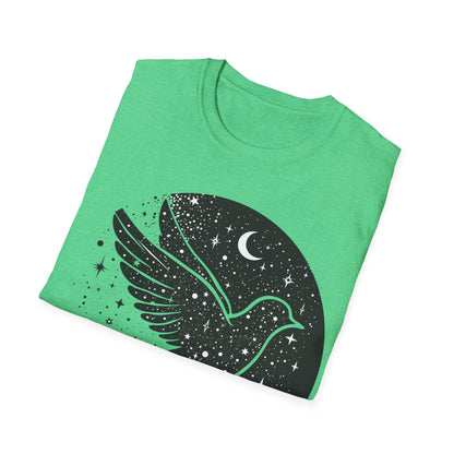 Celestial Bird Unisex Softstyle T-Shirt - Cosmic Aesthetic Tee for Nature Lovers