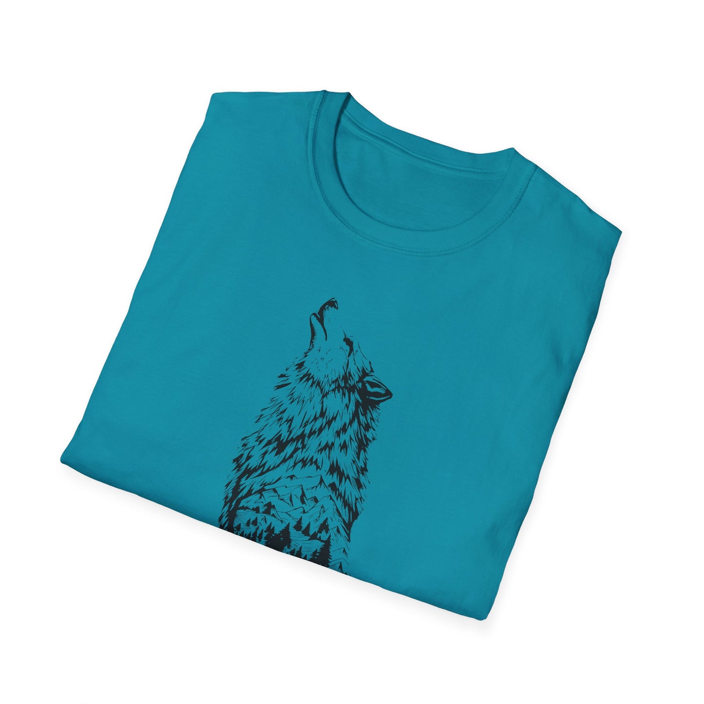 Howling Wolf Unisex Softstyle T-Shirt – Nature Inspired Graphic Tee for Outdoor Enthusiasts