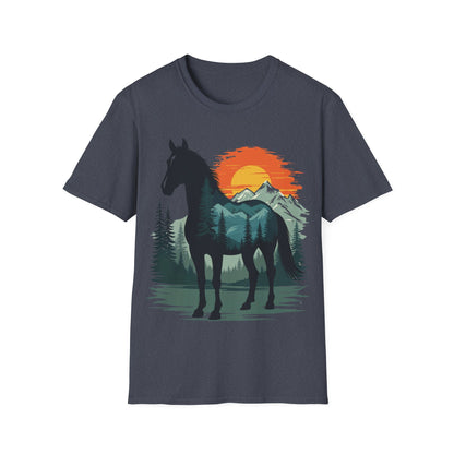 Mountain Sunset Horse Unisex Softstyle T-Shirt - Nature Lover Tee