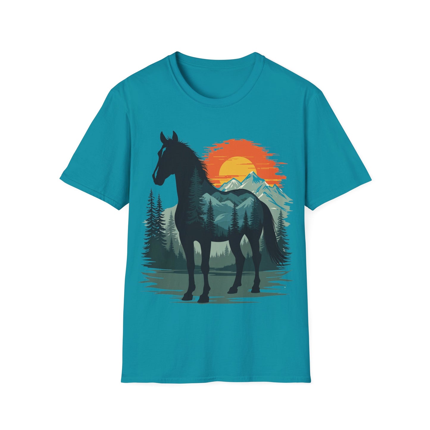 Mountain Sunset Horse Unisex Softstyle T-Shirt - Nature Lover Tee