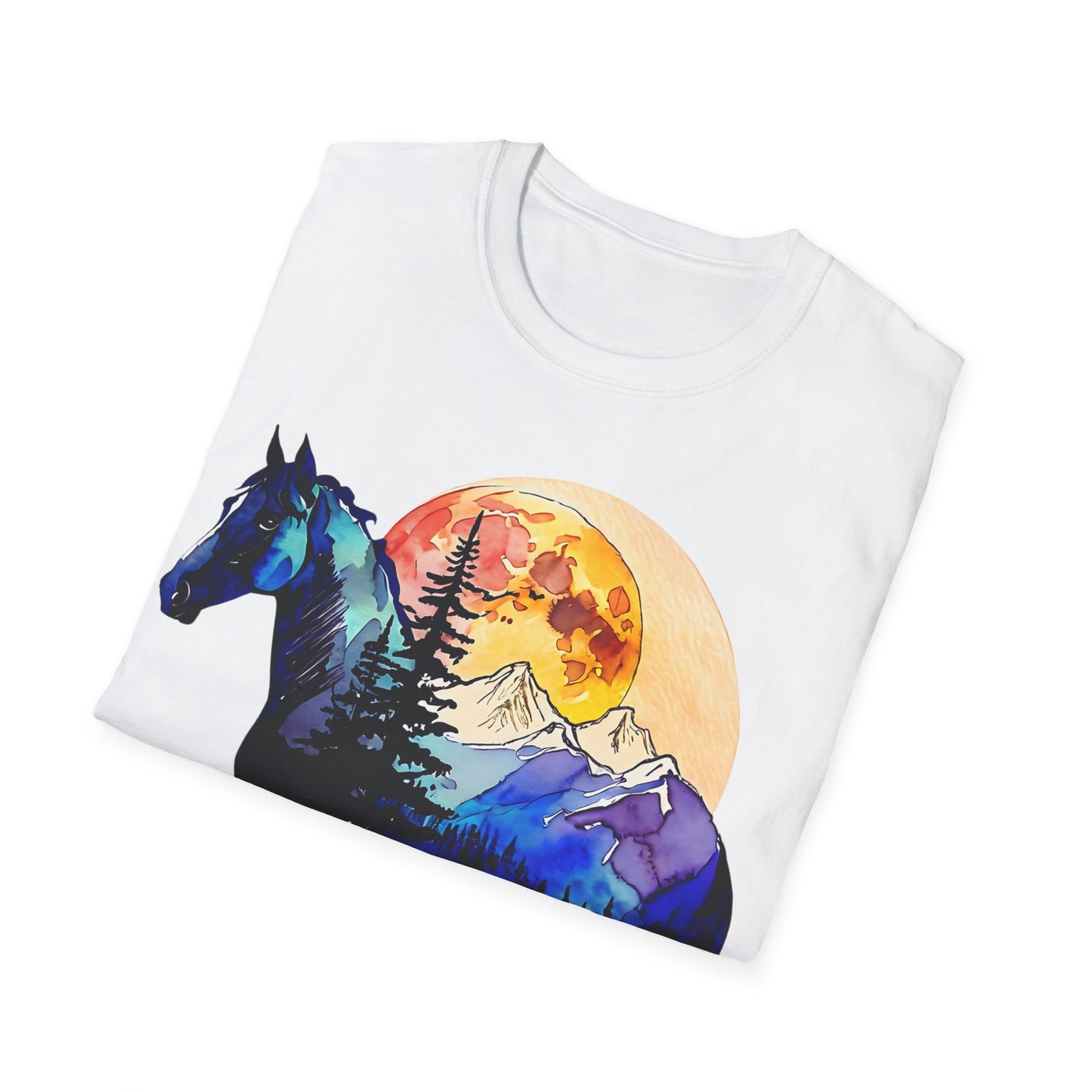 Mountain Sunset Horse Unisex Softstyle T-Shirt - Nature Lover Gift