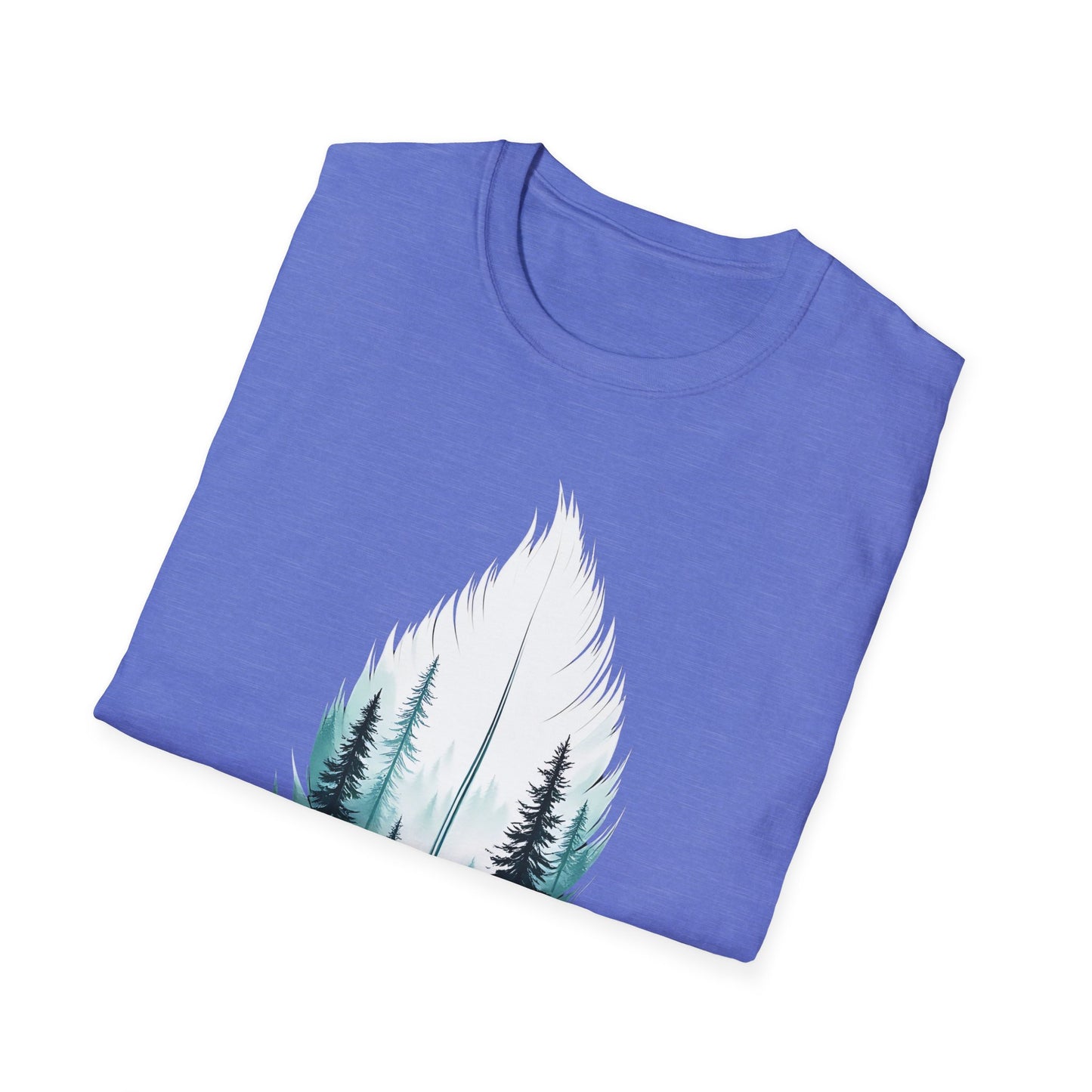 Nature-Inspired Unisex Softstyle T-Shirt - Forest Feather Design