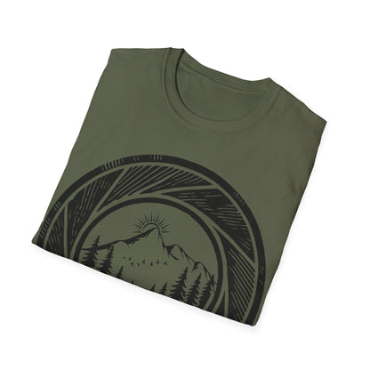 Nature-Inspired Unisex Softstyle T-Shirt with Mountain Design