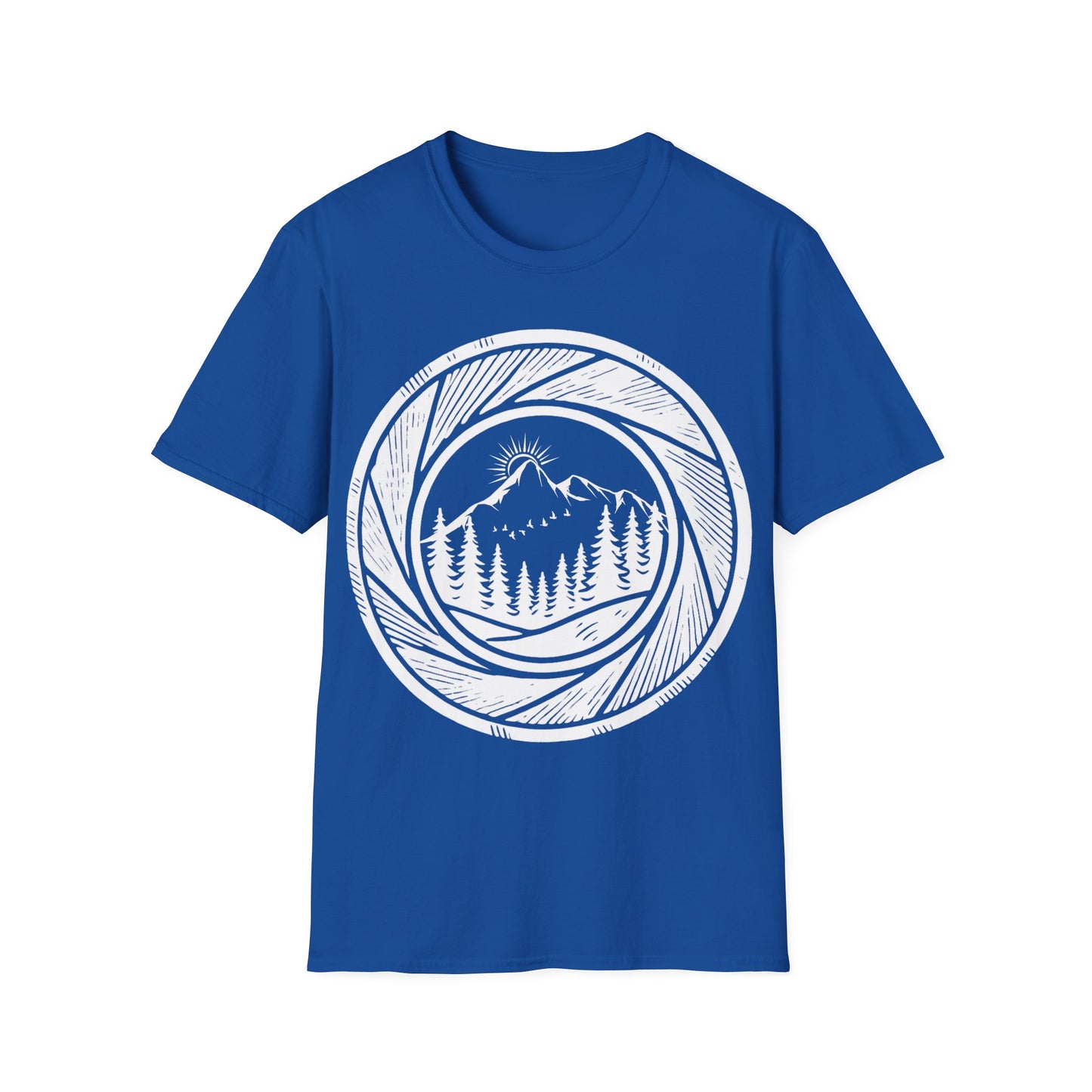 Nature-Inspired Unisex Softstyle T-Shirt with Mountain Design