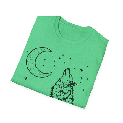 Howling Wolf Softstyle T-Shirt - Boho Moon Graphic Tee for Nature Lovers