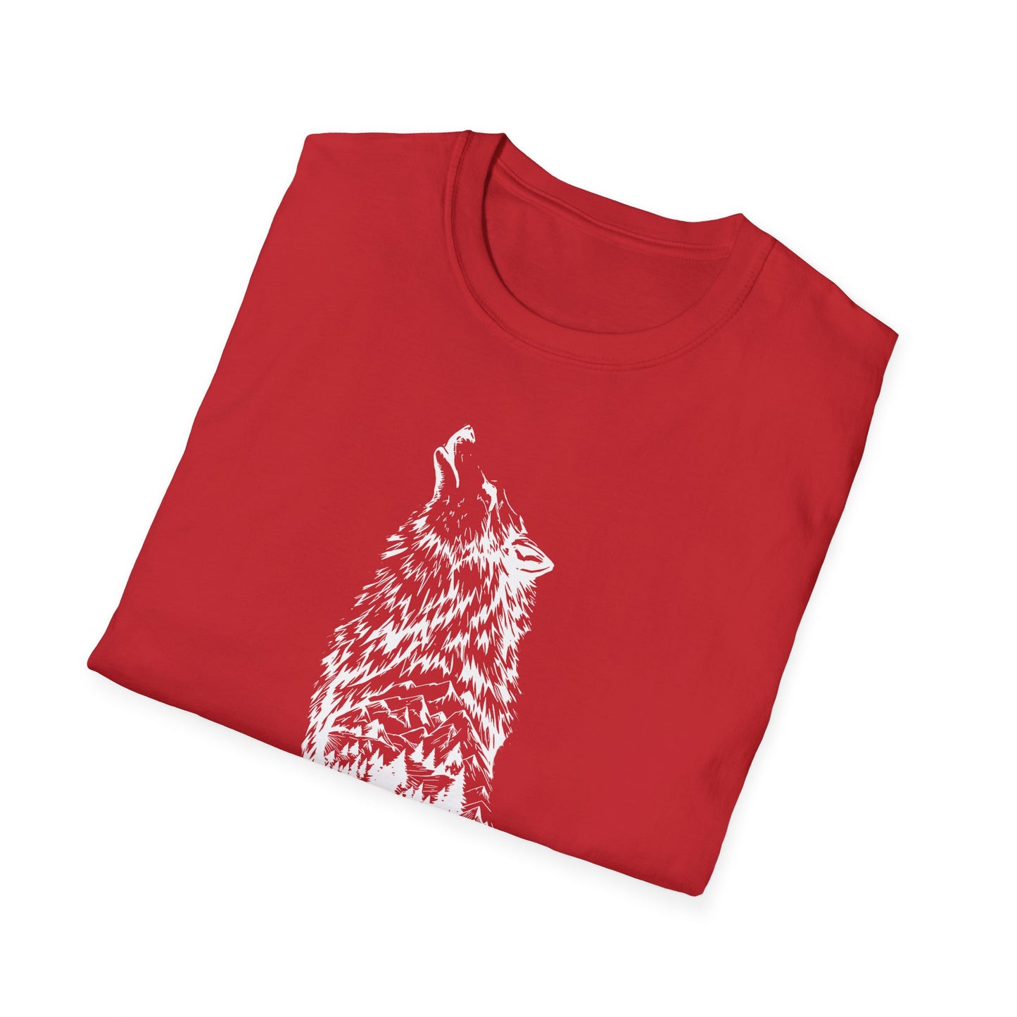 Howling Wolf Unisex Softstyle T-Shirt – Nature Inspired Graphic Tee for Outdoor Enthusiasts