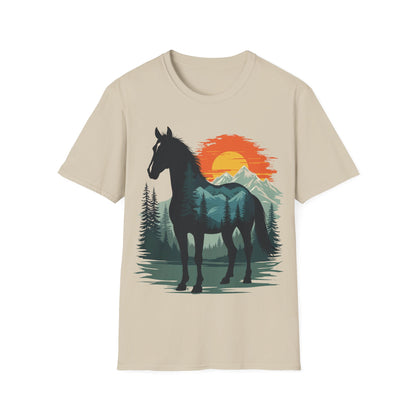 Mountain Sunset Horse Unisex Softstyle T-Shirt - Nature Lover Tee