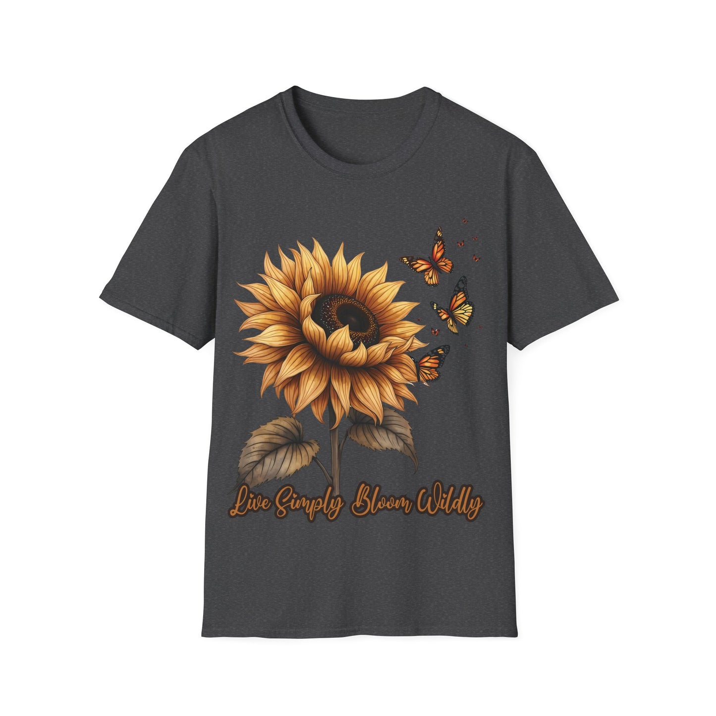 Live Simply, Bloom Wildly Sunflower Unisex Softstyle T-Shirt