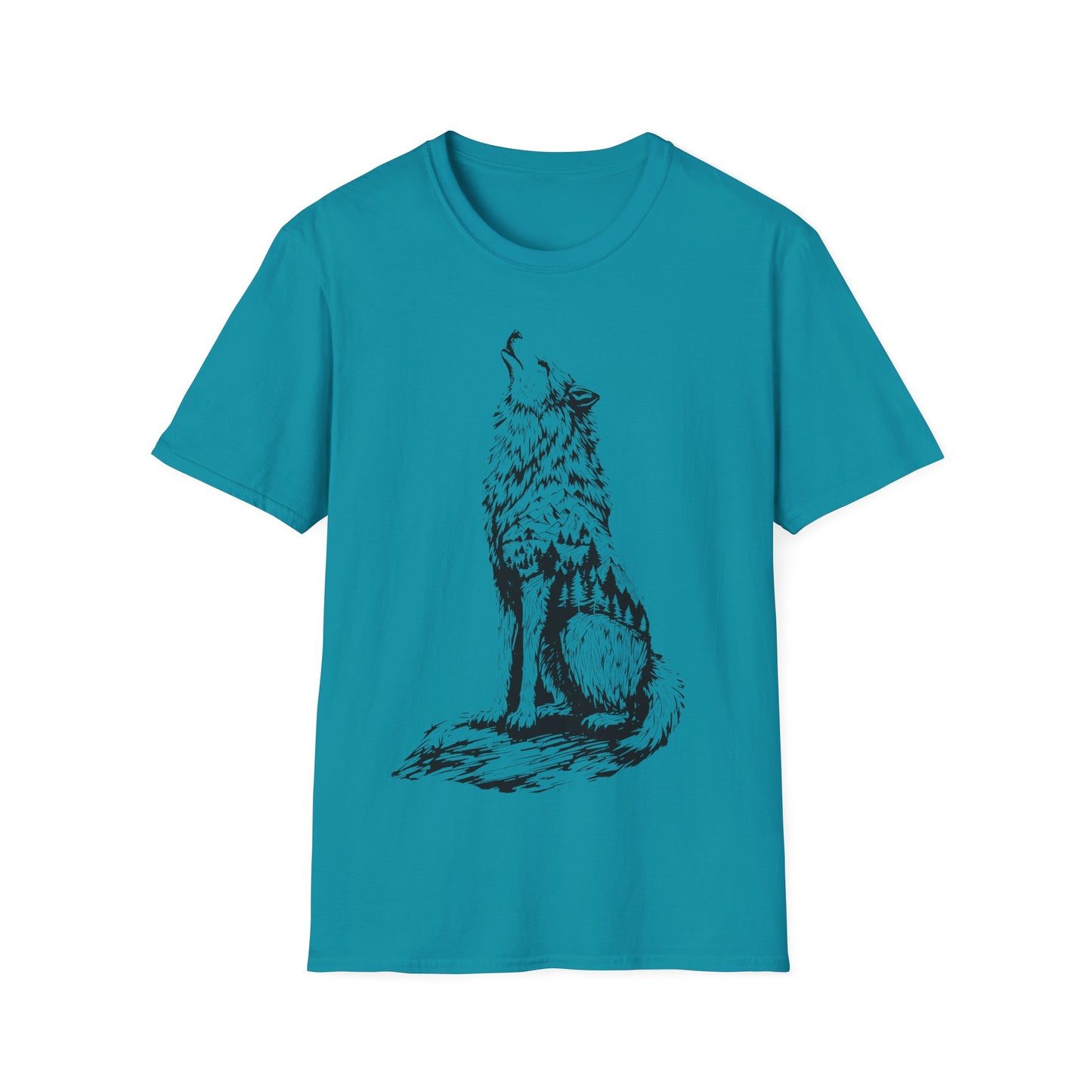 Howling Wolf Unisex Softstyle T-Shirt – Nature Inspired Graphic Tee for Outdoor Enthusiasts