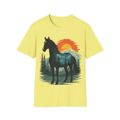 Mountain Sunset Horse Unisex Softstyle T-Shirt - Nature Lover Tee