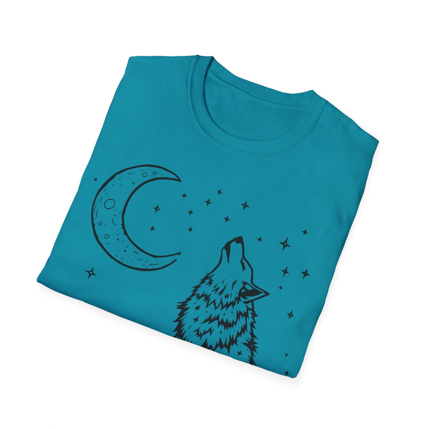 Howling Wolf Softstyle T-Shirt - Boho Moon Graphic Tee for Nature Lovers