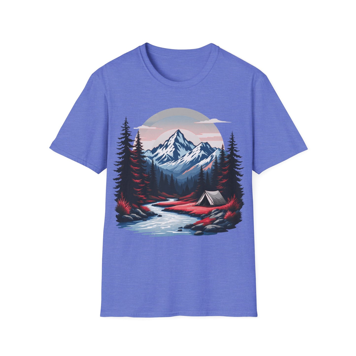 Adventure Awaits Unisex Softstyle T-Shirt - Mountain Camping Graphic Tee