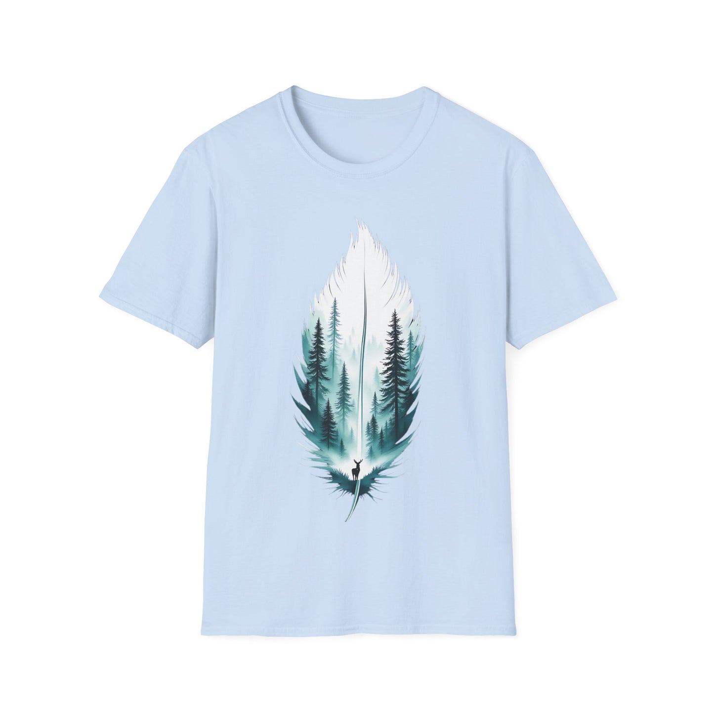 Nature-Inspired Unisex Softstyle T-Shirt - Forest Feather Design