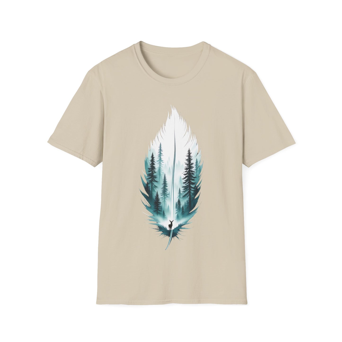 Nature-Inspired Unisex Softstyle T-Shirt - Forest Feather Design