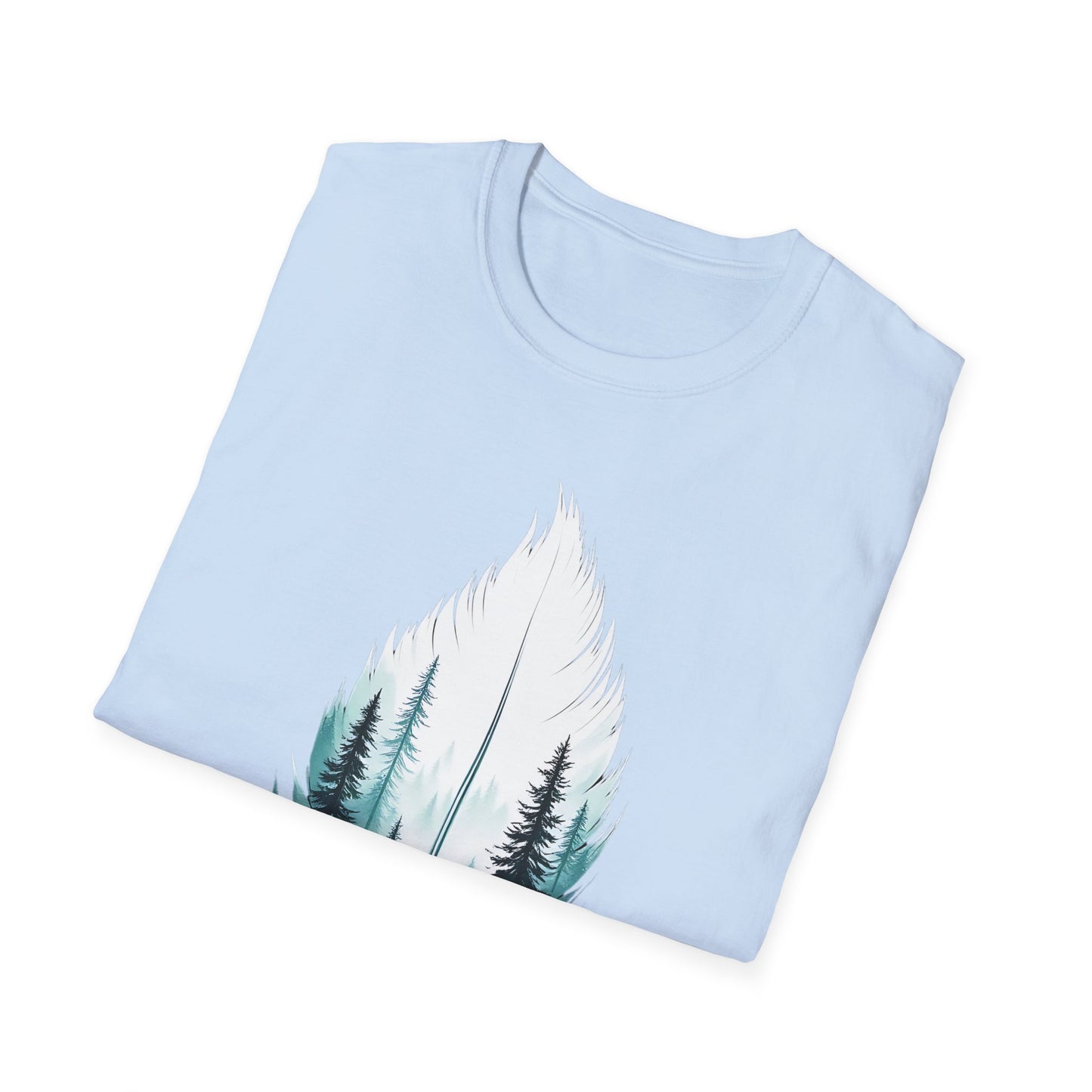 Nature-Inspired Unisex Softstyle T-Shirt - Forest Feather Design