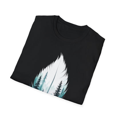 Nature-Inspired Unisex Softstyle T-Shirt - Forest Feather Design