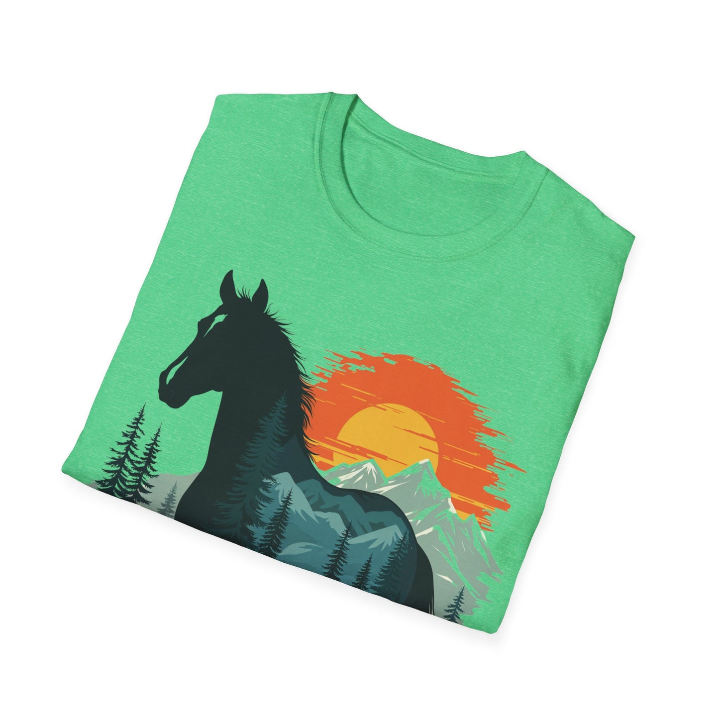 Mountain Sunset Horse Unisex Softstyle T-Shirt - Nature Lover Tee