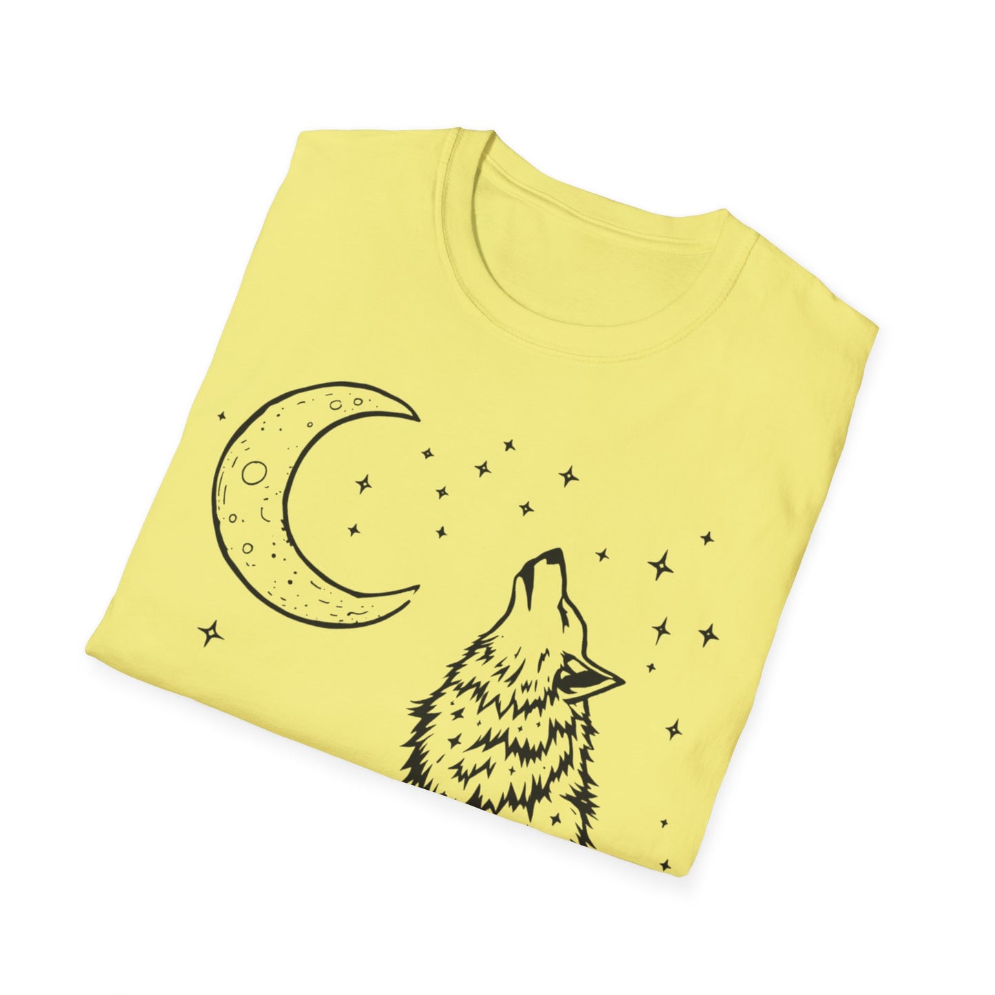 Howling Wolf Softstyle T-Shirt - Boho Moon Graphic Tee for Nature Lovers