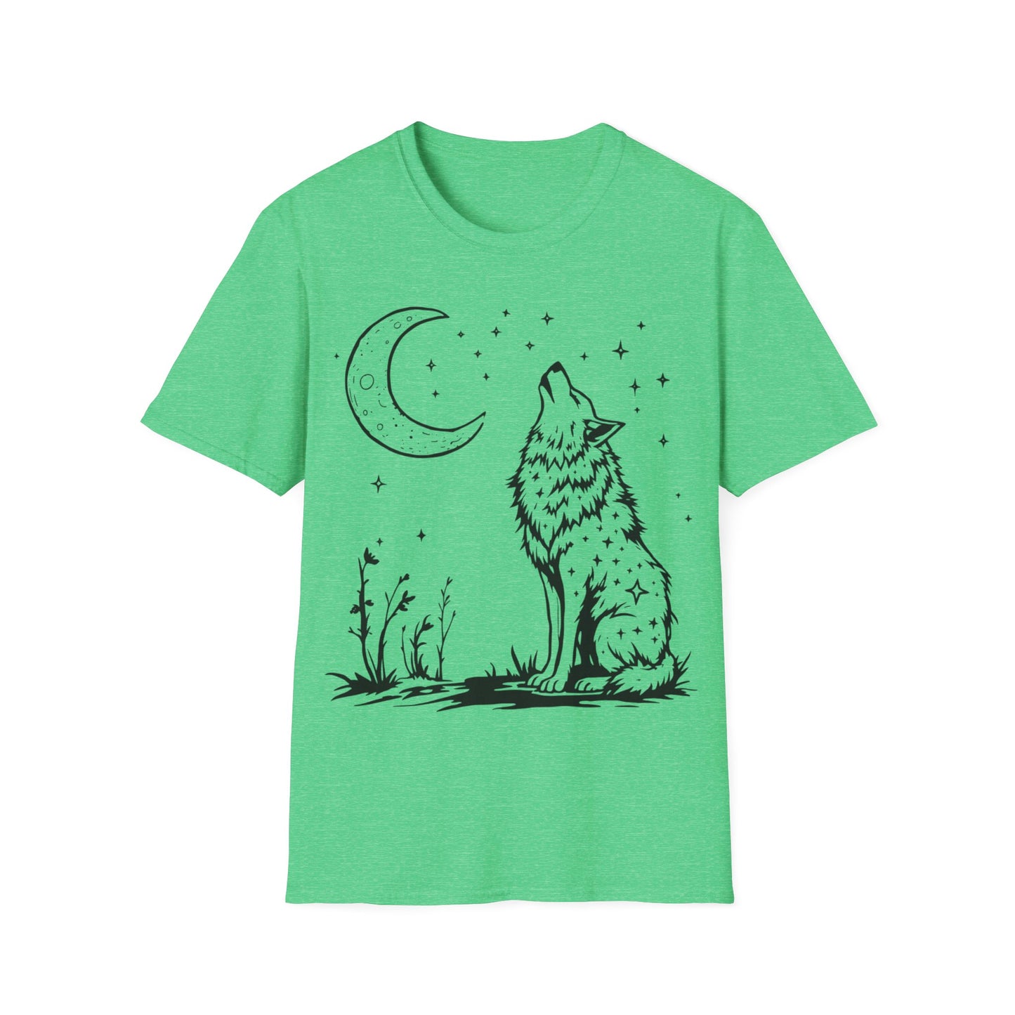 Howling Wolf Softstyle T-Shirt - Boho Moon Graphic Tee for Nature Lovers