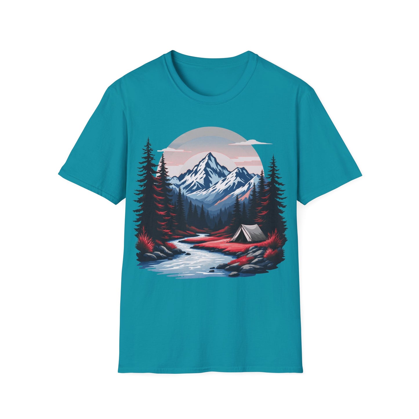 Adventure Awaits Unisex Softstyle T-Shirt - Mountain Camping Graphic Tee