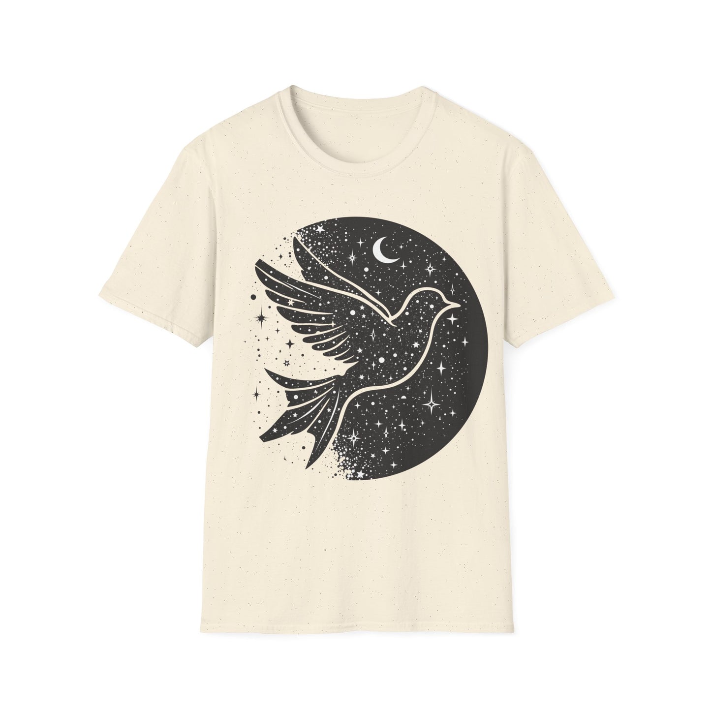 Celestial Bird Unisex Softstyle T-Shirt - Cosmic Aesthetic Tee for Nature Lovers