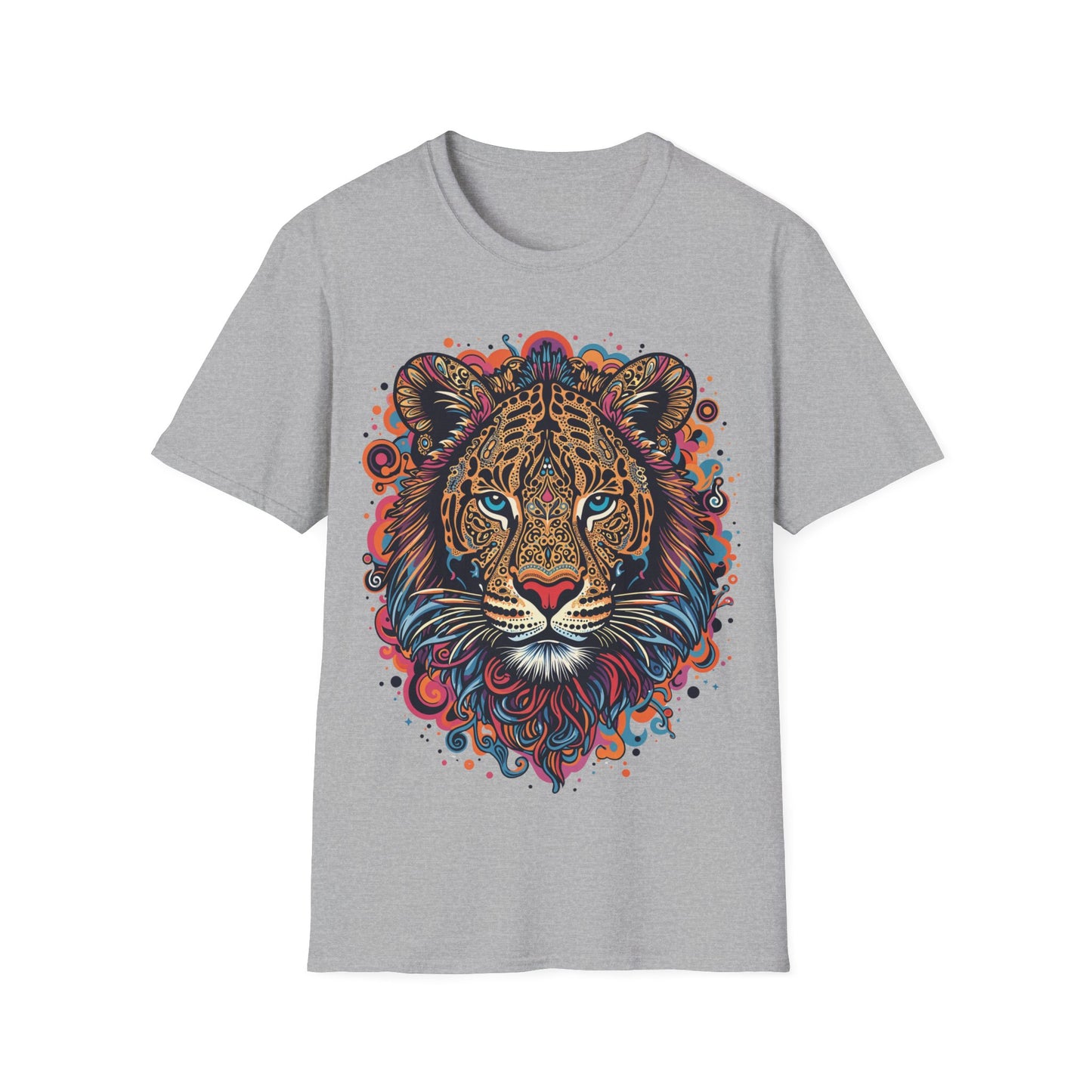 Vibrant Lion Unisex Softstyle T-Shirt - Eye-Catching Graphic Tee for Animal Lovers