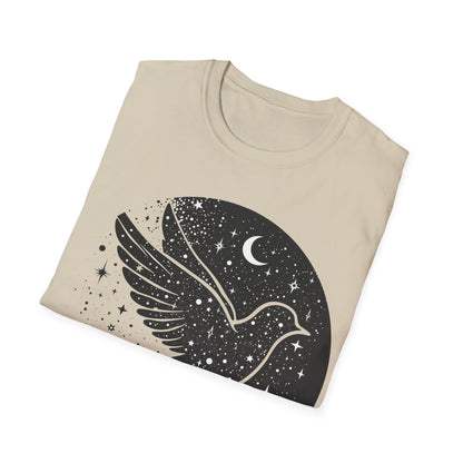 Celestial Bird Unisex Softstyle T-Shirt - Cosmic Aesthetic Tee for Nature Lovers