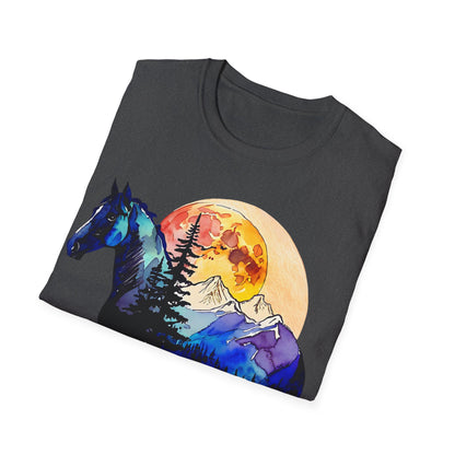 Mountain Sunset Horse Unisex Softstyle T-Shirt - Nature Lover Gift