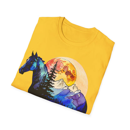 Mountain Sunset Horse Unisex Softstyle T-Shirt - Nature Lover Gift