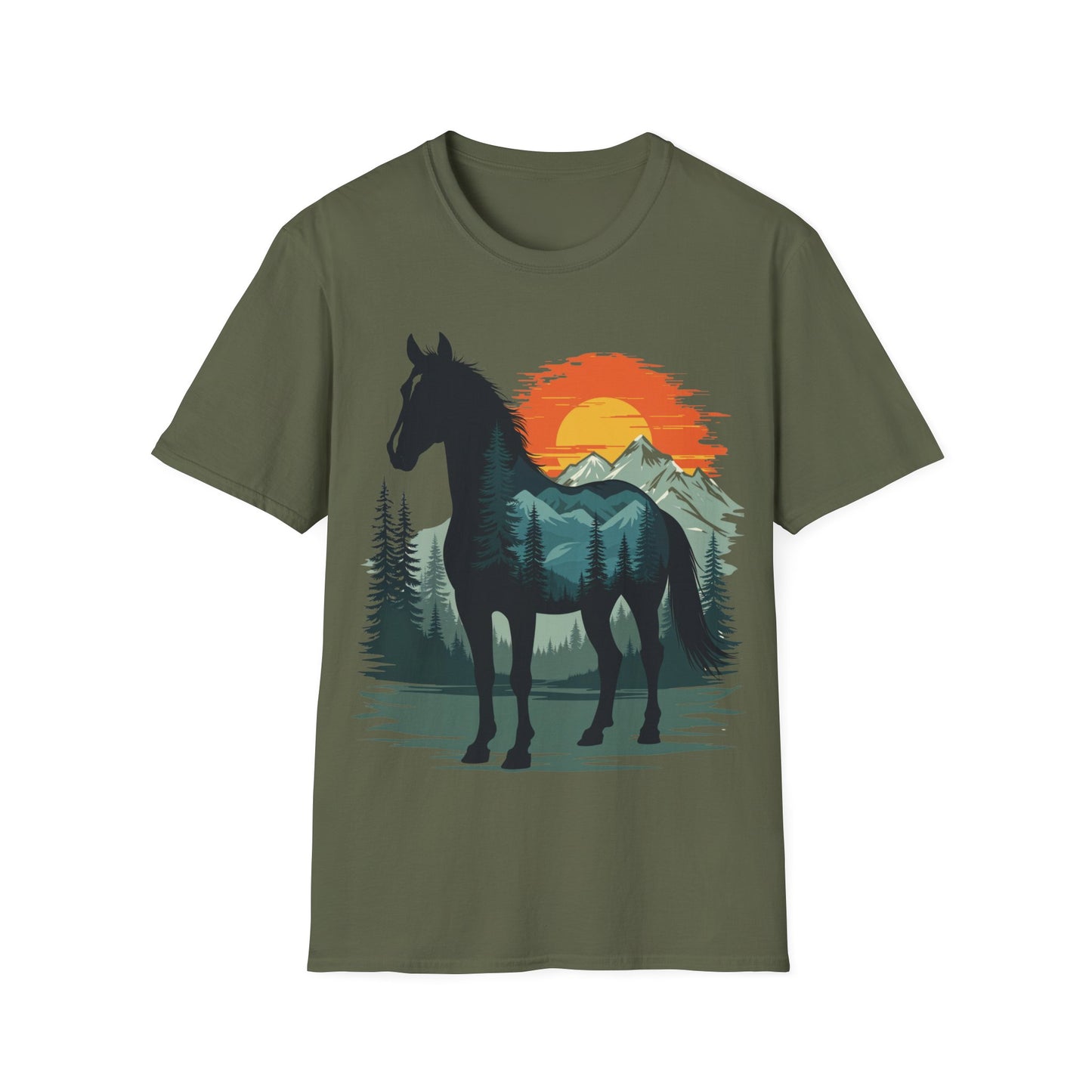 Mountain Sunset Horse Unisex Softstyle T-Shirt - Nature Lover Tee