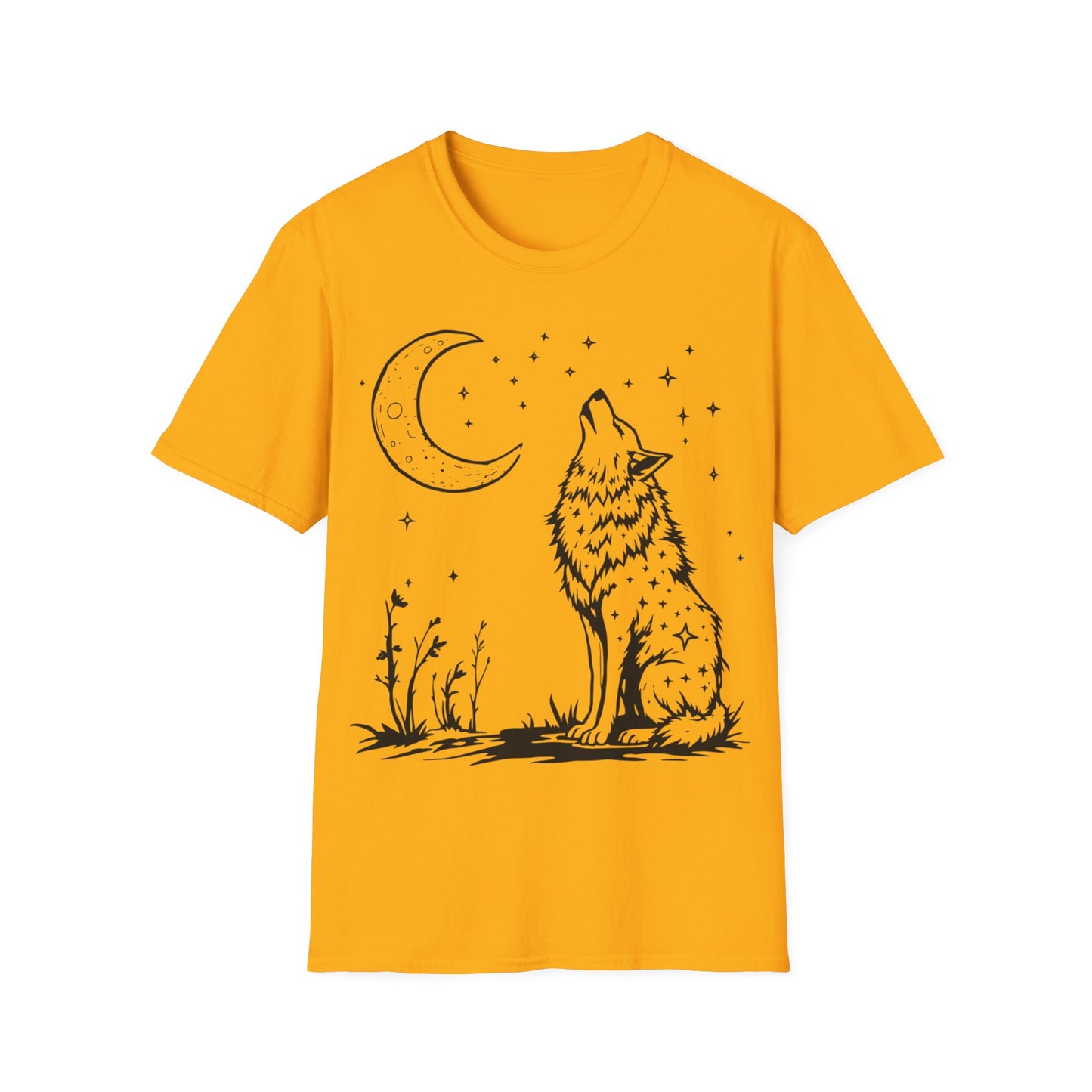 Howling Wolf Softstyle T-Shirt - Boho Moon Graphic Tee for Nature Lovers