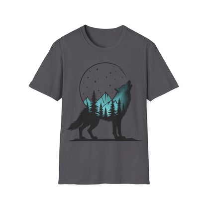 Howling Wolf Unisex Softstyle T-Shirt - Nature Graphic Tee for Adventure Lovers