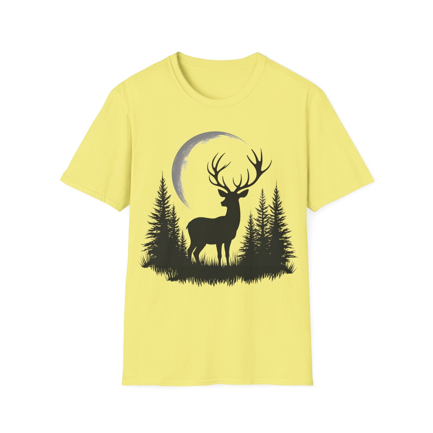 Moonlit Deer Unisex Softstyle T-Shirt – Nature Lover's Tee for Outdoor Enthusiasts