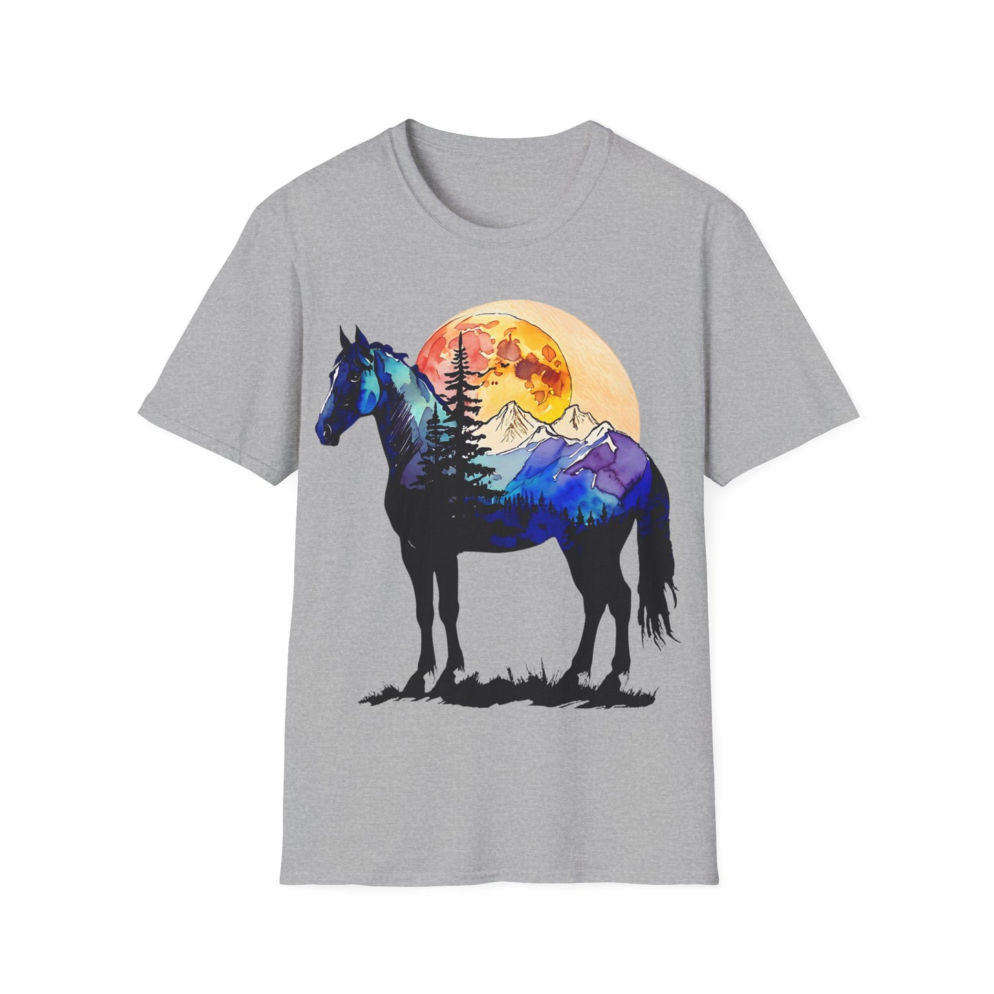 Mountain Sunset Horse Unisex Softstyle T-Shirt - Nature Lover Gift