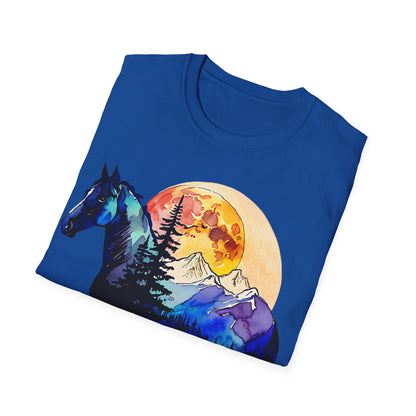 Mountain Sunset Horse Unisex Softstyle T-Shirt - Nature Lover Gift