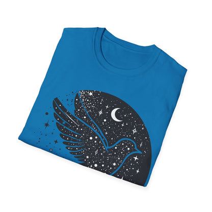 Celestial Bird Unisex Softstyle T-Shirt - Cosmic Aesthetic Tee for Nature Lovers