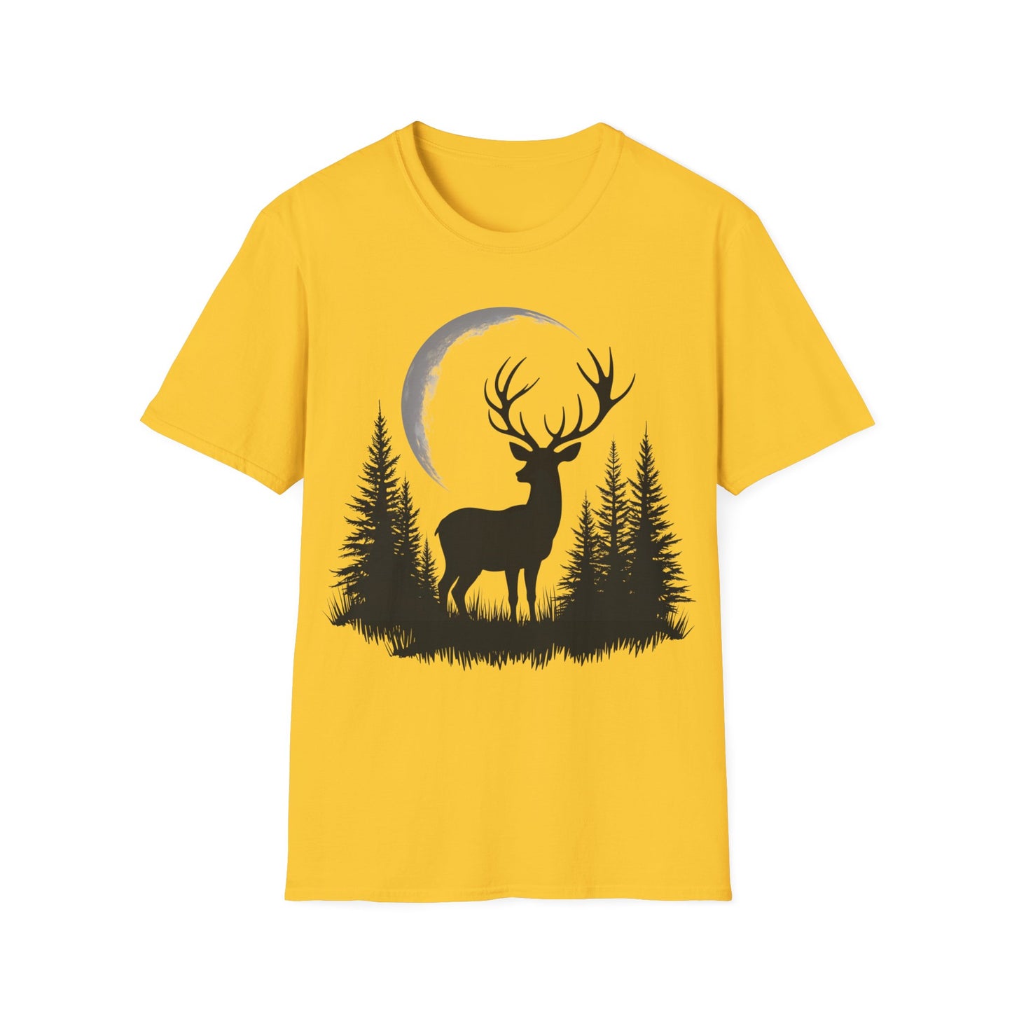 Moonlit Deer Unisex Softstyle T-Shirt – Nature Lover's Tee for Outdoor Enthusiasts