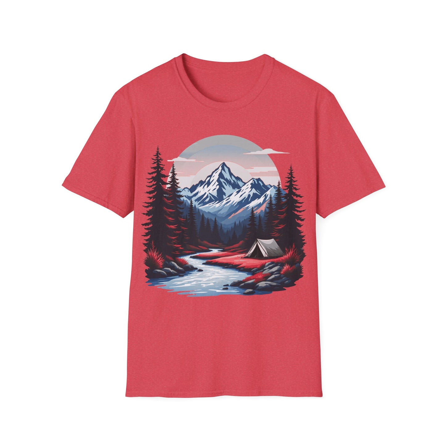 Adventure Awaits Unisex Softstyle T-Shirt - Mountain Camping Graphic Tee