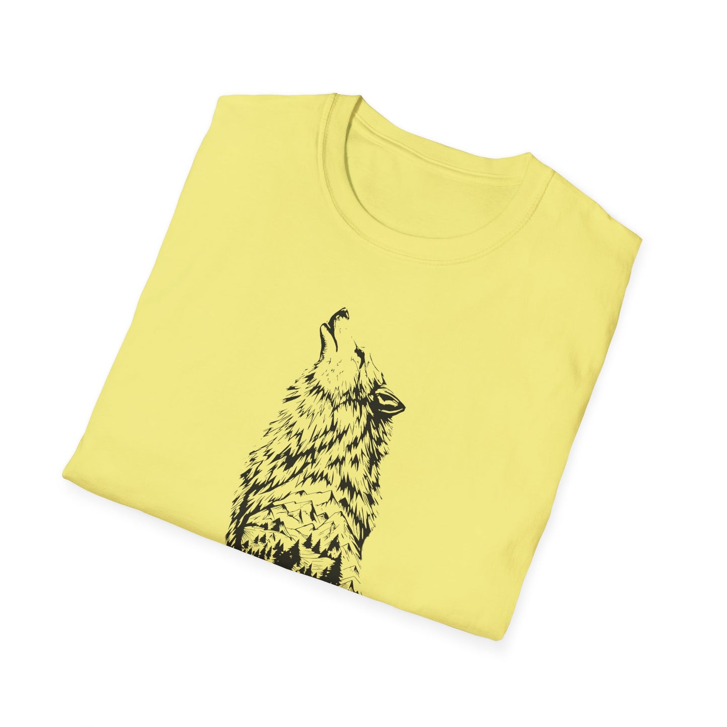 Howling Wolf Unisex Softstyle T-Shirt – Nature Inspired Graphic Tee for Outdoor Enthusiasts