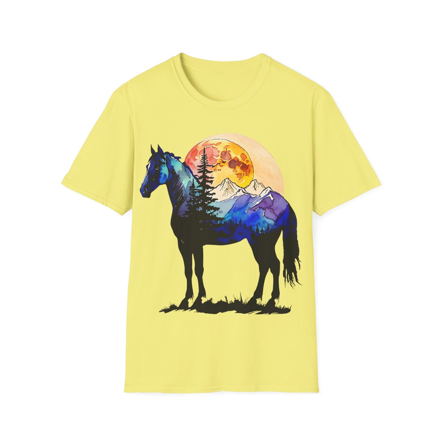 Mountain Sunset Horse Unisex Softstyle T-Shirt - Nature Lover Gift