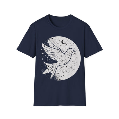 Celestial Bird Unisex Softstyle T-Shirt - Cosmic Aesthetic Tee for Nature Lovers