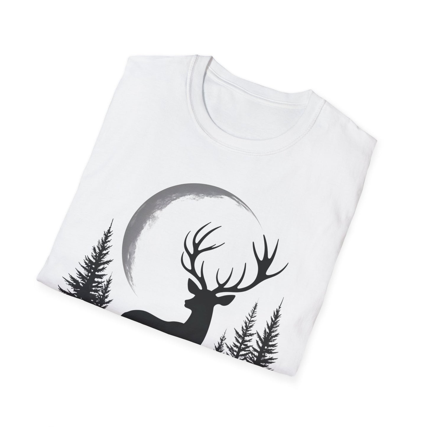 Moonlit Deer Unisex Softstyle T-Shirt – Nature Lover's Tee for Outdoor Enthusiasts